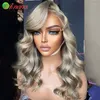 レースの正面ウィッグウェアGO GLUELESS BODY WAVEハイライトアッシュブロンド色の事前に撮影された13x6人間の髪のかつら