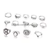 Cluster Ringen Stapelen Ring Set Retro Midi Knuckle Crown Lotu Leaf Star Olifant Maan Charme Voor Vrouwen Mode Sieraden Gift Will En Dr Dhkdo