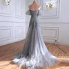 Robes de soirée réel Po gris luxe Sexy robes de soirée 2023 perlé a-ligne hors épaule pour les femmes Tulle