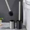 Porte-brosse de toilette style porte-brosse noir en acier inoxydable intelligent debout longue poignée nettoyage tête en silicone souple TPR 230726