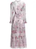 Vrijetijdsjurken lente zomer hoge kwaliteit dames street chic bohemien mode zonnebrandcrème partij elegante print mesh lange jurk