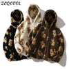 Kvinnors hoodies tröjor Cartoon Heart Bear Zipper Hoodie Women's Wool Sweatshirt Hip Hop Warm Winter Loose Jacket Lång ärm Hoodie Teddy Coat Z230726