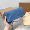 Bolsa Denim Dobrável Vintage Feminina Bolsas de Ombro Corrente Bolsa Transversal Envelope Bolsa de Mão Bolsas de Axila Bolsas de Ombro com Fivela de Strass