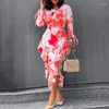 Casual Dresses Round Neck Boho Floral Printed Dress Slim Spring Sexy Cut Out Ruffles Party Office Midi Bodycon