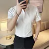 Men's Dress Shirts 2023 British Style Mens For Men Short Sleeve Casual Slim Fit Striped Man Shirt Male Thick Work S-4XL