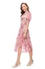 Women's Runway Dresses Stand Collar Short Sleeves Asymmetrical Ruffles Printed Floral Fashion Designer Vestidos