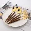 Dinnerware Sets 24Pcs Brown Gold Wooden Handle Stainless Steel Knife Fork Spoon Flatware Tableware With High-End Cutlery Rack Set