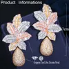 Stud CWWZircons 3 Tone Gold Color Luxo Large Leaf Drop Flower Micro Cubic Zircônia Pave Naija Brinco de Festa de Casamento para Mulheres CZ644 230725