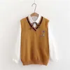 Autunno coreano carino gilet lavorato a maglia maglione donna scuola ragazza scollo a V Kawaii senza maniche studente ricamato gatto casual sciolto