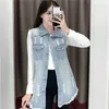 Femmes gilets 2023 printemps sans manches jean veste femmes mode mince trou gilet été Long manteau femme grande taille Denim gilet 5XL 6XL