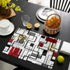 Esteiras de mesa abstratas geométricas quadradas preto vermelho jogo americano talheres utensílios de cozinha almofada de prato 4/6 peças decoração de casa