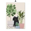 Cute Black Cat Poster e stampe Foglie verdi Piante Tela Pittura Wall Art Immagini nordiche per soggiorno Decor Home Decor Frameless w06