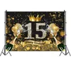 Material de fundo Black Glod 15 Background Gloden Crown Festa de 15 anos de meninos e meninas com foto personalizada Decoração de fundo Banner X0725