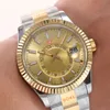 Sky Dhgate Men's Watch بالكامل أوتوماتيكي ميكانيكي 9001 حركة 42 مم ساعة التناوب مزدوج وظيفة تاريخ 904L من الفولاذ المقاوم للصدأ مقاوم للماء