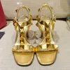 صندل مصمم مشهور نساء عالي الكعب أحذية مشبك أحذية مكتنزة عالية الجودة الصنادل الفاخرة الذهبية الحجم كبير 35-43 أحذية المصنع