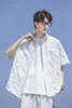 メンズカジュアルシャツ夏のファッションシャツルーズビンテージレトロホワイトライトブルーハーフスリーブトップレジャーボタン韓国スタイル