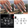 Cluster Ringe Antik Silber Knuckle Ring Set Elefant Blume Krone Stapeln Frauen Midi Modeschmuck Will und Sandy Geschenk Tropfen liefern Dhb7W