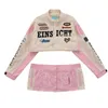 Womens Jassen Afneembare Tweedelig Motorsport Pak En Jas Vrouwen Y2K Straat Losse Harajuku Roze Sexy Meisje Honkbal Uniform 230726