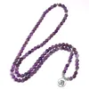 Bangle Natural Purple Crystal Amethysts Armband 6mm pärlor Halsband Yoga 108 Mala Stone Armband för kvinnor Lotus Energy Jewelry 230726