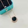 Designer Black Agate Chains Necklaces Women Silver Pendant Necklace Diamond Jewelry Double T Circle Necklaces Chokers Jewlery 237262C