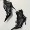 Boots Cagole sheepskin boots belt buckle decorative side zipper locomotive sexy pointy fashion boots high heels luxury designer women's factory Z230726