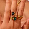 Cluster Ringen Prachtige Kleurvaste Sieraden Natuurlijke Agaat Gouden Chunky Voor Vrouwen Zwart Groen Bruin Edelsteen Roestvrij Staal Mannen Ring Gift