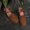 Baotou Summer 2024 Heihaian Sandalet Retro Stil Hong Kong Square Ayakkabı Deri Su Geçirmez Masa Kadın 80285