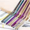 Drinking Straws 6X266Mm Colorf Stainless Steel Sts Reusable Straight And Bent St Cleaning Brush For Home Kitchen Bar Drop Delivery Gar Otqn7