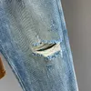Men's Hip Hop Jeans Men Frayed Slim Little Feet Streetwear Blue Ankle Length Denim Trousers Male Casual Fashion Retro Cropped Pants 230316 L230726