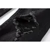 Męskie dżinsy czarne streetwear Styl mody Slim Fit Painted Printing Letters Chude Elaste Graffiti Zniszczone dziury 230725