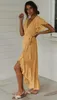 Abiti casual Summer Long Maxi Dress Women Boho Floral Print Beach Sexy scollo a V Ruffle Bodycon Wrap High Fessura Party 2023