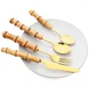Servis uppsättningar 6 st/set steak knivsked gaffel set rostfritt stål bordsartikel kreativt bambuhandtagande
