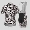 Maillot de cyclisme ensembles 2023 été bleu imprimé léopard femmes Kit respirant séchage rapide femme ensemble manches courtes 230725