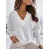 Women's Sweaters Women Shirt Long Sleeve Loose Sweater Solid Color Tops Cuff Buttons V-Neck Classic Basic Hoody Pullover