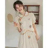 Ethnic Clothing 2023 Summer Chinese Style Disc Buckle Improved Girl Art Retro Apricot Fragmented Flower Qipao Middle Ldress Doll Neck Thin