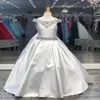 White Girl Pageant Dress 2022 Ballgown Perles Cristaux AB Stones Satin Off-Shoulder Little Kid Anniversaire Robe De Soirée Formelle Toddler300s