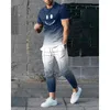 Herren-Trainingsanzüge, Sommer-T-Shirt, Set mit Ärmeln, täglicher lässiger 2-teiliger 3D-Smilin-Gesichtsdruck, modischer, cooler Streetwear-Anzug