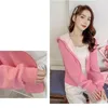 Sudaderas con capucha para mujer 2023, Sudadera con capucha rosa de manga larga para mujer, Chaqueta corta holgada coreana para primavera y otoño, Tops con cremallera y letras bordadas para mujer