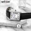 Women's Watches Sanda Rectangular Wrist Watches for Women Silver Case Ladies Watches Luxury Brand Leather Band Quartz Clock zegarek damski 1108 230725