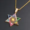 Hip Hop Big Satellite Pendant Hexagram Star Necklace Full Colorful Zircon Gold