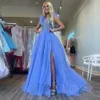 Modna bal maturalna dla kobiet Strap Special Strap Specjalna sukienka OCN z podzieloną linią cekin tiulową spódnicę vestidos de fiesta impreza odzież 407