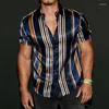 Męskie koszule 2023 lata męskie Vintae Striped Sirt Fasion Luxury Sort Tleeve Awaii Sirts for Men Blusas Camisa Masculina