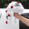 Dried Flowers Big Long Waterfall Wedding Bouquets for Bride and Bridesmaid PE Rose Rhinestones Hand Flower Party Decoration W330PE 230725