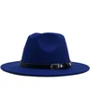 Berets Simple Men Women Wise Brim Wool Fedora Panama Hat с поясом прямой Jazz Trilby Cap Party Top в белом черном