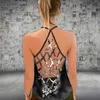 Elbiseler Kadın Moda Kafatası Bulutu Koyu Gotik Crisscross Yoga Taytlar + Combo Hollow Out Tank Top