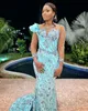 2023 ASO EBI Sky Blue Mermaid Sukienka cekinowa koronkowa koralika wieczór formalny impreza druga przyjęcie urodzinowe suknie zaręczynowe sukienki szatą de soiree ZJ770