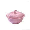 Bowls Pumpkin Household Restaurant Large Soup Bowl Big Spoon Pink Ceramic Tableware With Lid Creative Noodle