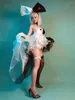 Stage Wear DJ Dancer Bar Nightclub Festival Rave Party Show Costume Sexy Black White Splice Bikini Tailing Bow Headdress Outfit