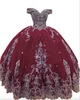 2023 Paillettes Paillettes Tulle Quinceanera Robes Toyal Bleu Et Or Perles Brodées Cristal Robes De Bal Hors Épaule Sweet 16 Dres