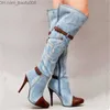 Stivali Vendita calda-Stivali sopra il ginocchio donna autunno inverno denim tacchi alti scarpe da donna sexy cinturino con fibbia piattaforma stivali lunghi stivali alti alla coscia Z230726